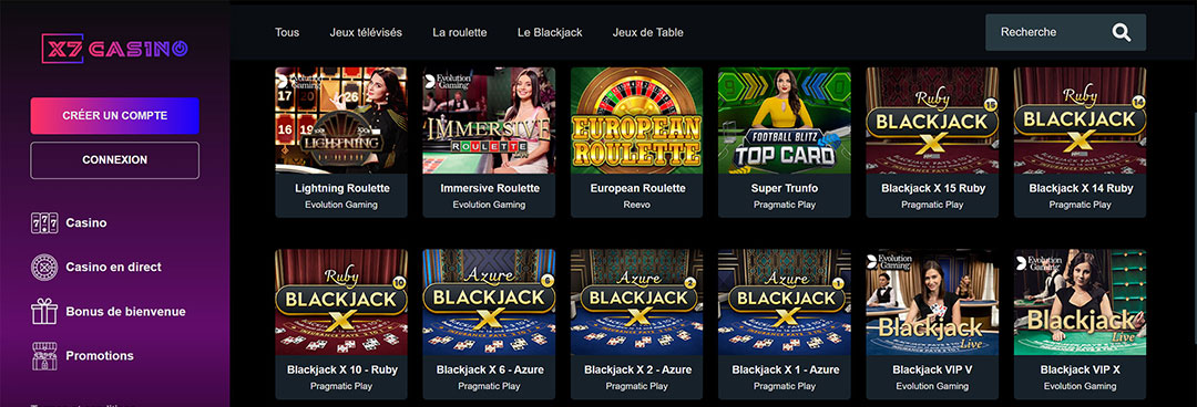 jeux de table x7 casino